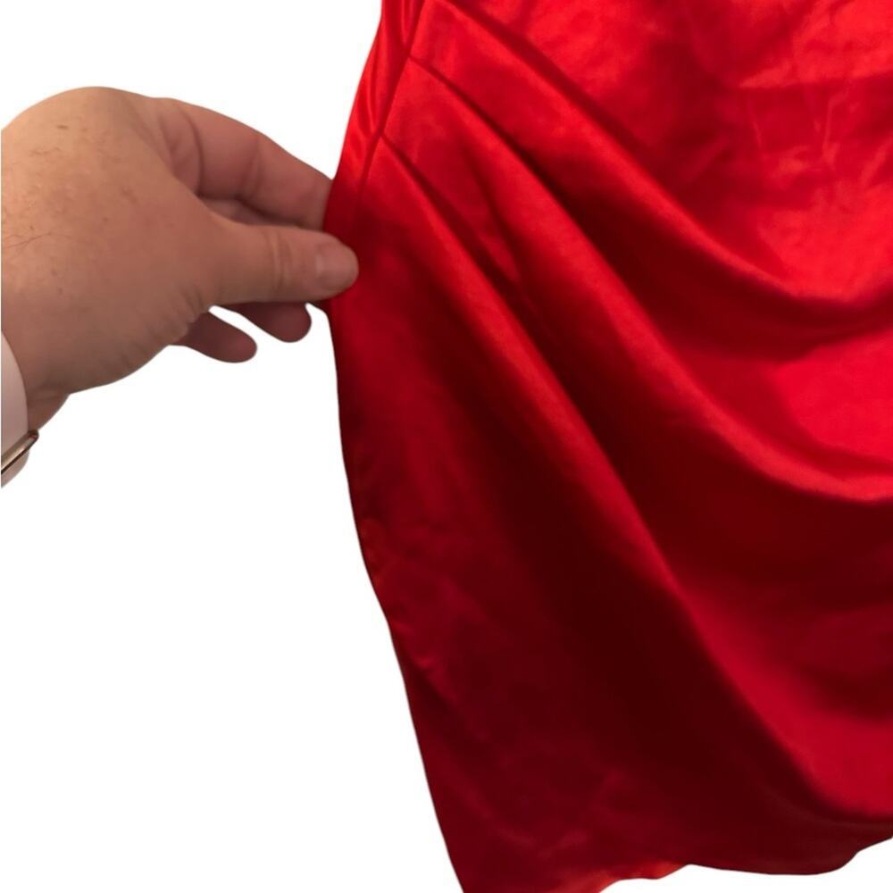 Mable Red Mini Satin with Spaghetti Straps Cowl Neck Christmas Holiday Dress - Picture 2 of 6